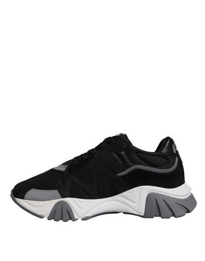 Versace Black Leather Neoprene Chunky Low Top Sneakers