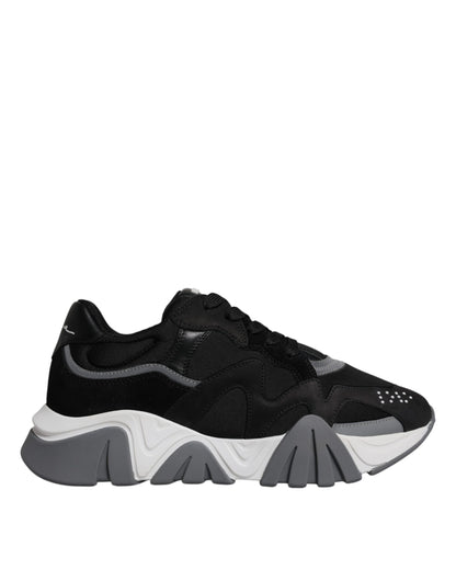 Versace Black Leather Neoprene Chunky Low Top Sneakers