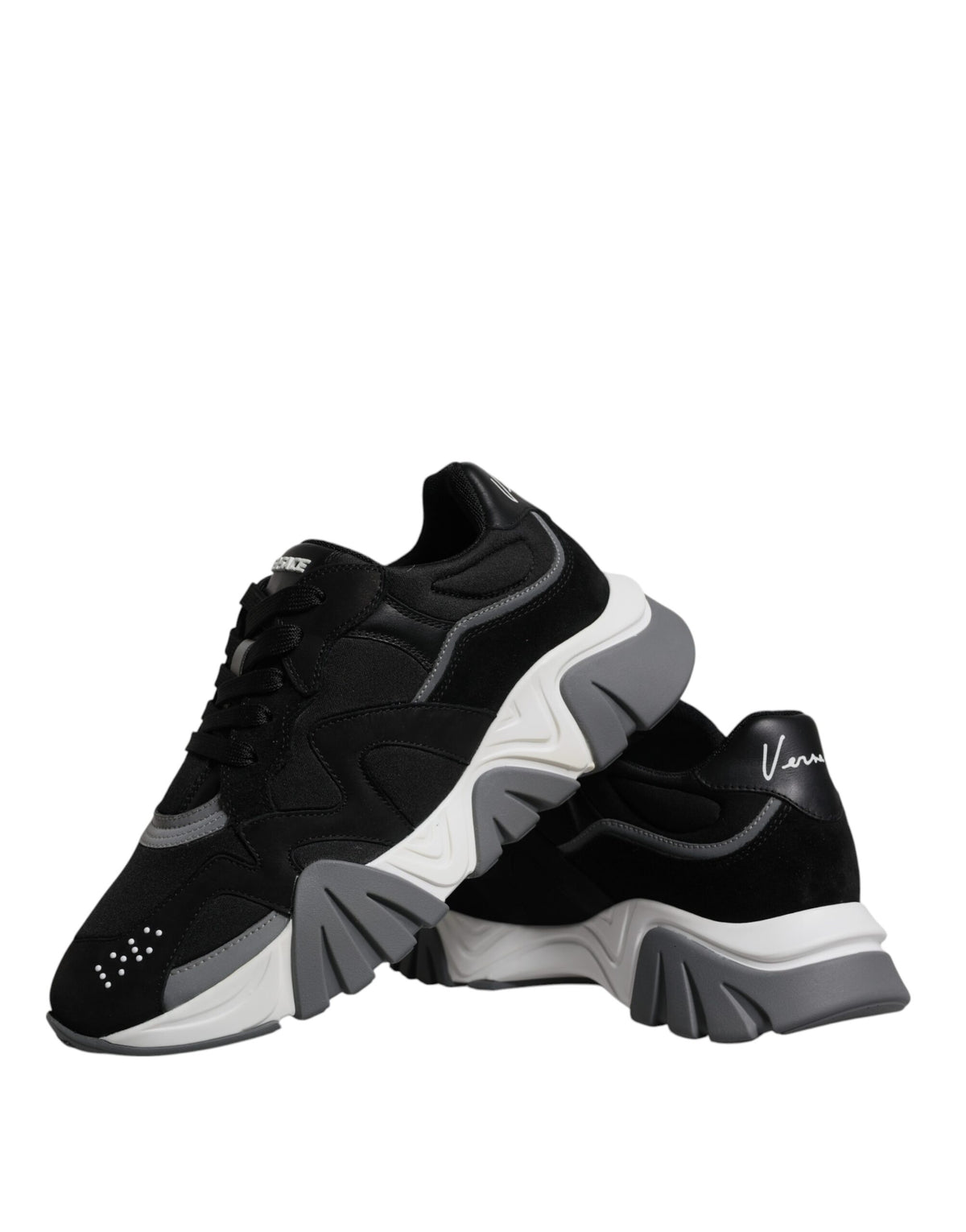 Versace Black Leather Neoprene Chunky Low Top Sneakers