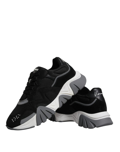 Versace Black Leather Neoprene Chunky Low Top Sneakers