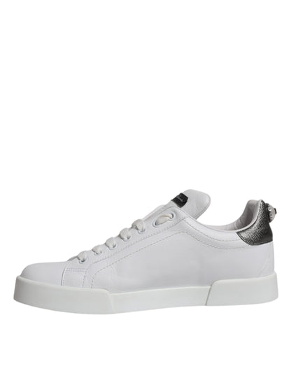 White Silver Leather Low Top Men Sneakers Shoes