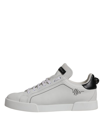 White Black Leather Low Top Men Sneakers Shoes