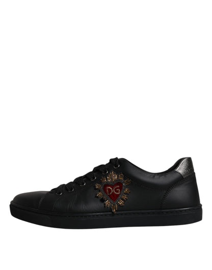 Black Leather London Heart Men Sneakers Shoes