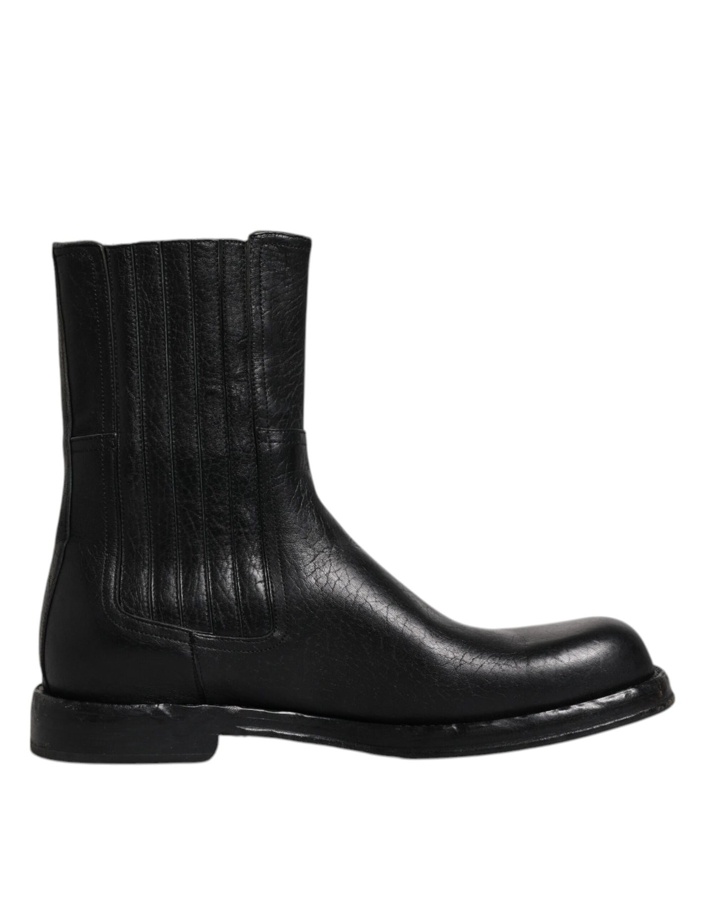 Dolce & Gabbana Black Horse Leather Mid Calf Boots