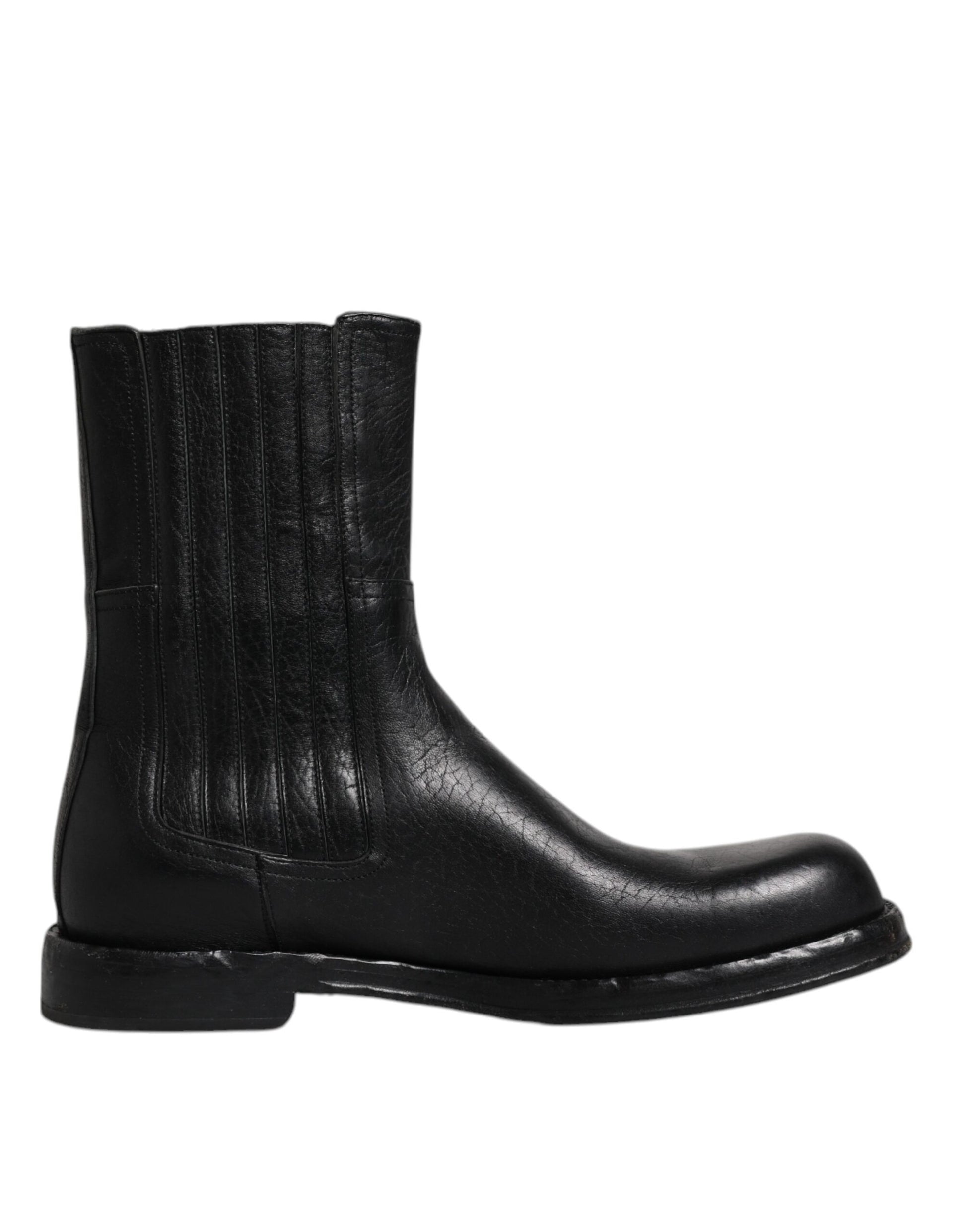 Dolce & Gabbana Black Horse Leather Mid Calf Boots