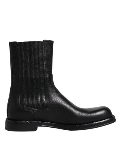 Dolce & Gabbana Black Horse Leather Mid Calf Boots