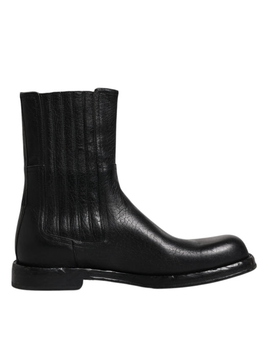 Dolce & Gabbana Black Horse Leather Mid Calf Boots