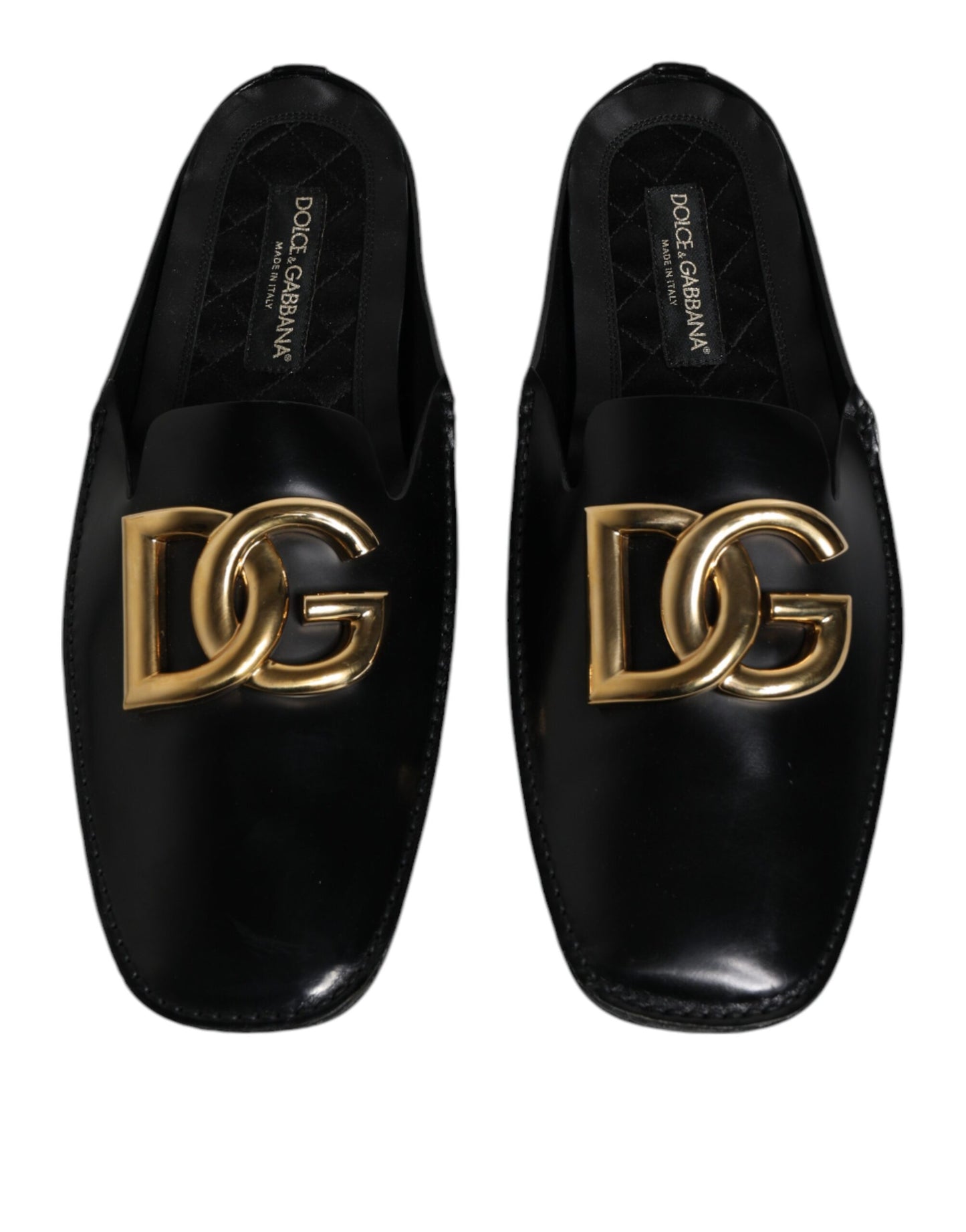 Black Leather DG Logo Slip On Shoes