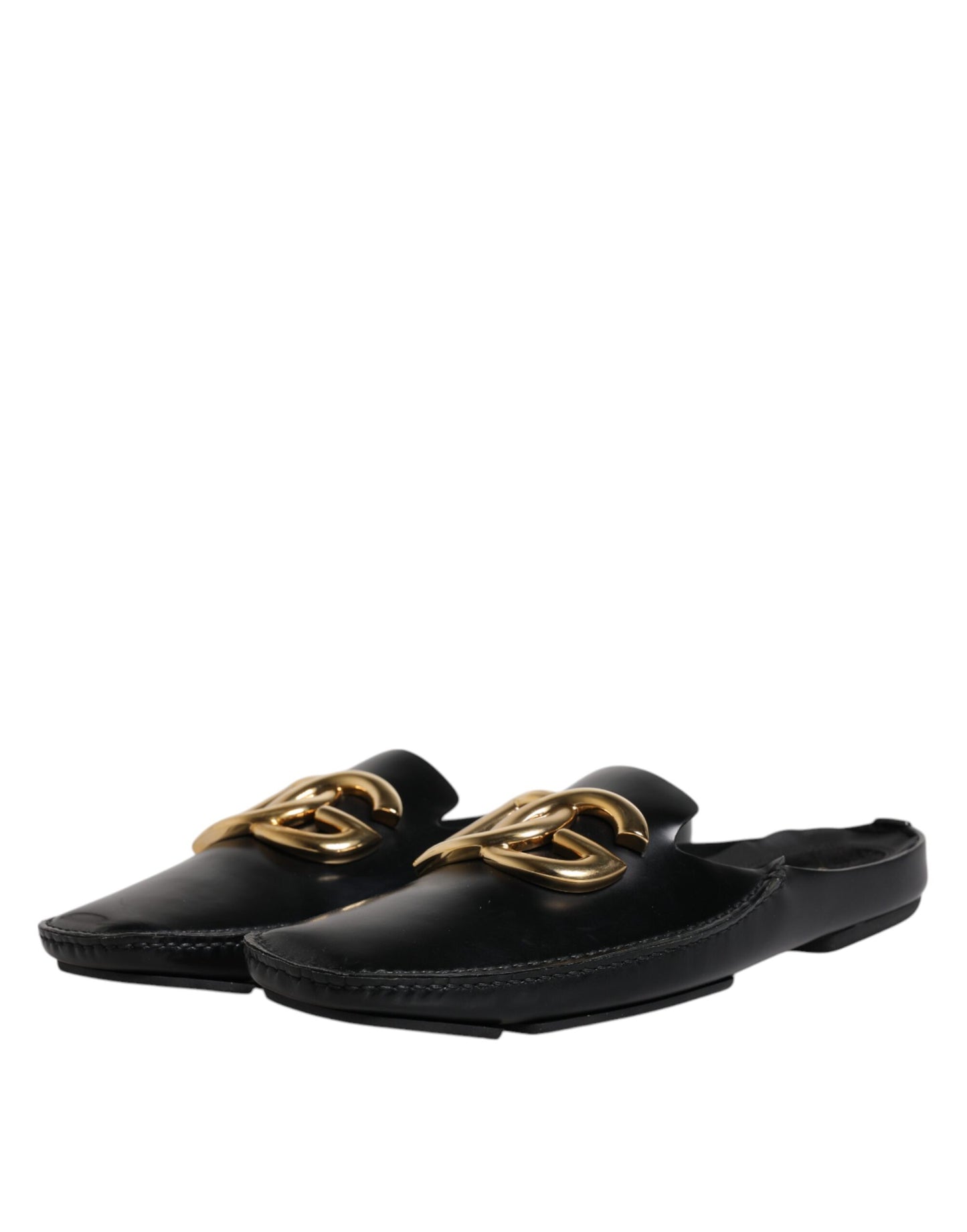 Black Leather DG Logo Slip On Shoes