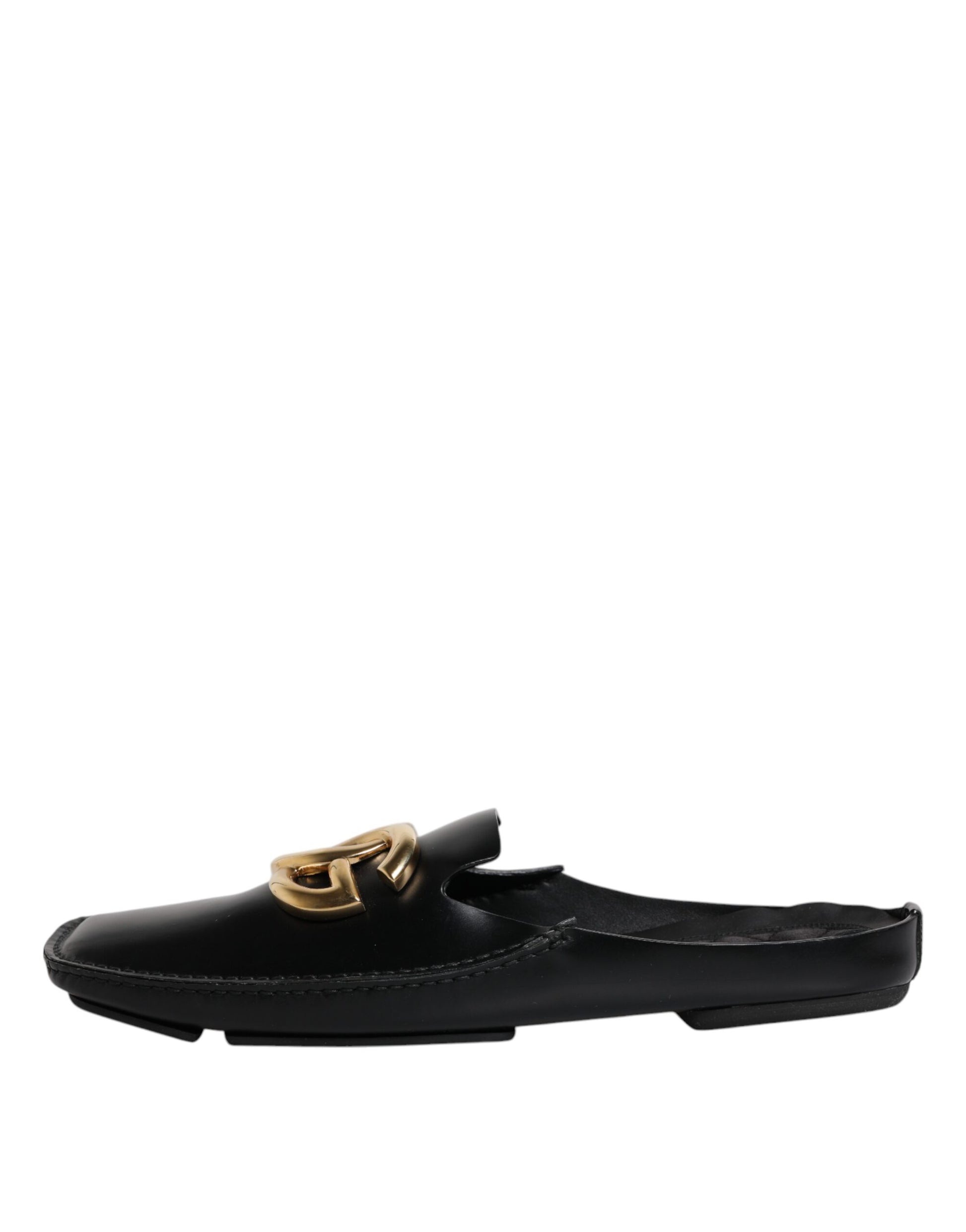 Black Leather DG Logo Slip On Shoes