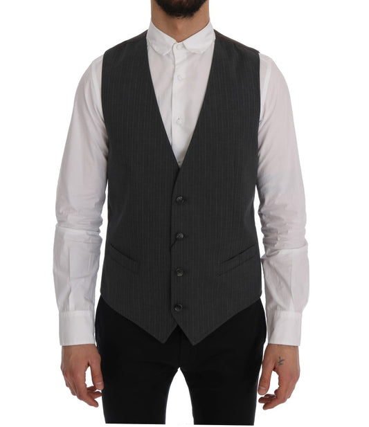  - Elegant Striped Gray Waistcoat Vest