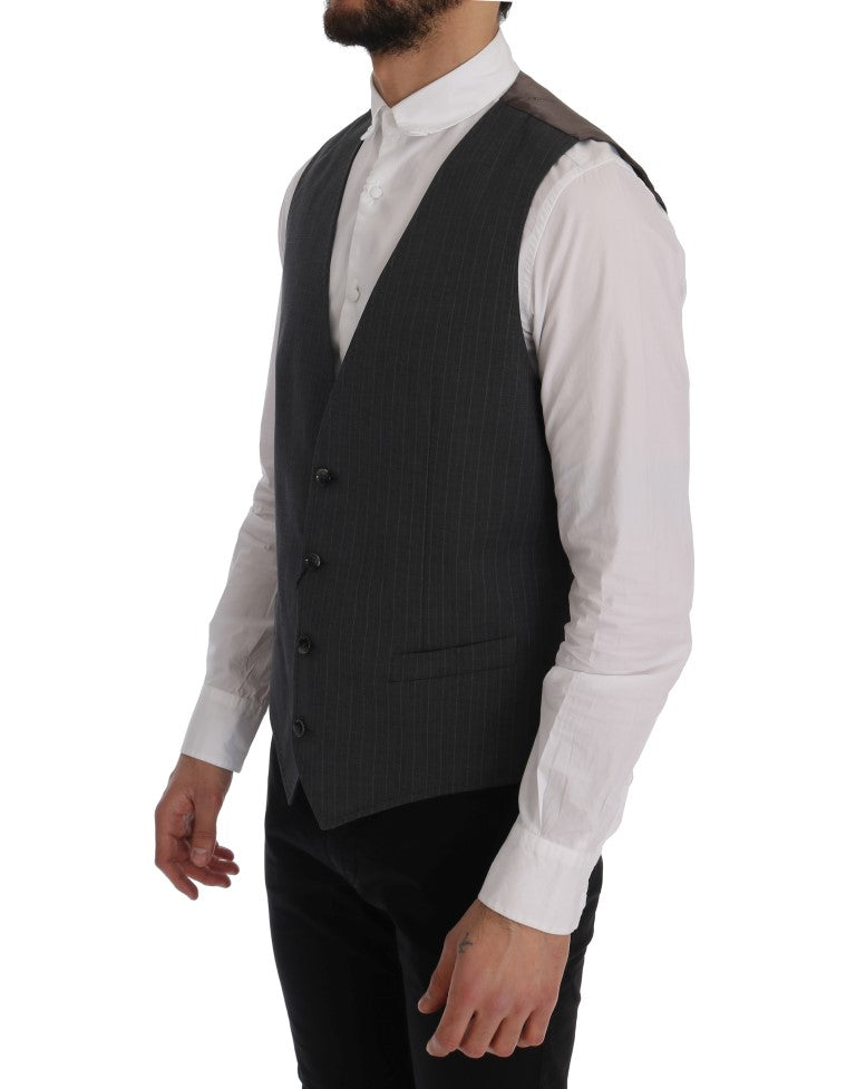  - Elegant Striped Gray Waistcoat Vest