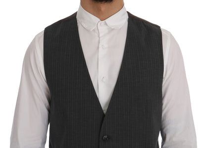  - Elegant Striped Gray Waistcoat Vest