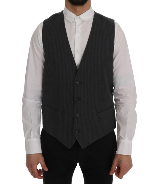  - Elegant Gray Striped Waistcoat Vest