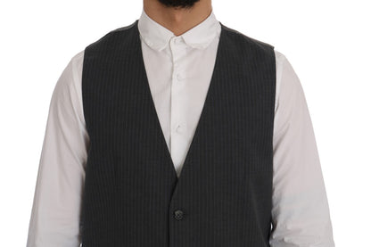  - Elegant Gray Striped Waistcoat Vest