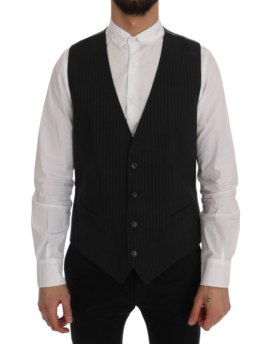  - Elegant Striped Gray Waistcoat Vest