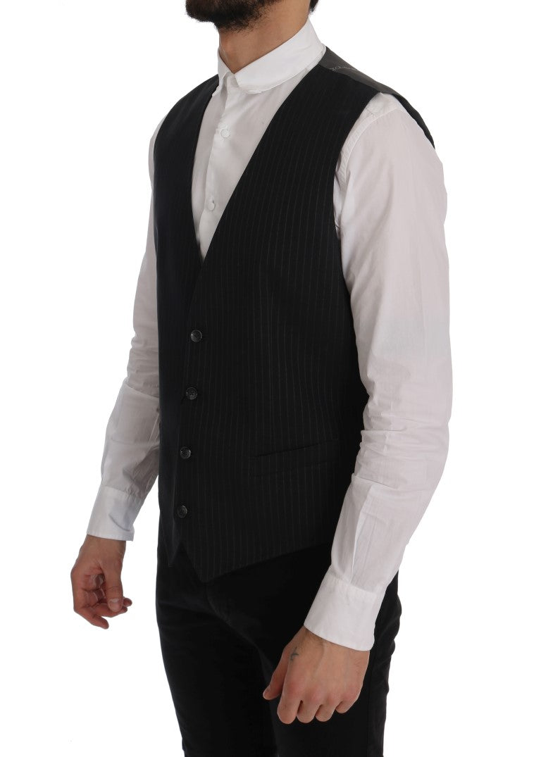  - Elegant Striped Gray Waistcoat Vest