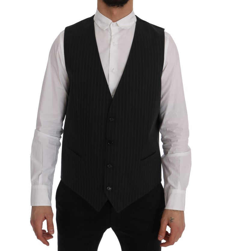  - Elegant Gray Striped Men's Waistcoat Vest