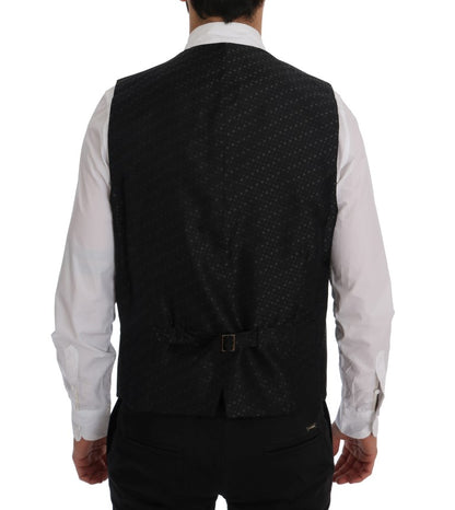  - Elegant Gray Striped Men's Waistcoat Vest