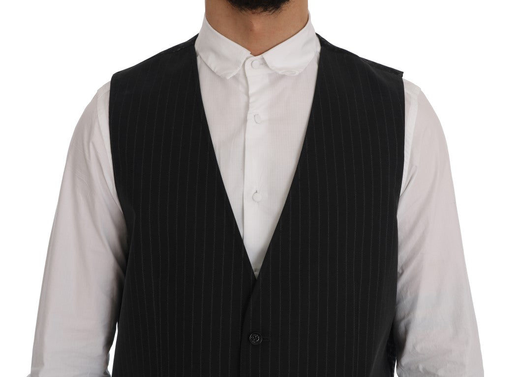  - Elegant Gray Striped Men's Waistcoat Vest