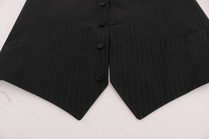  - Elegant Gray Striped Men's Waistcoat Vest