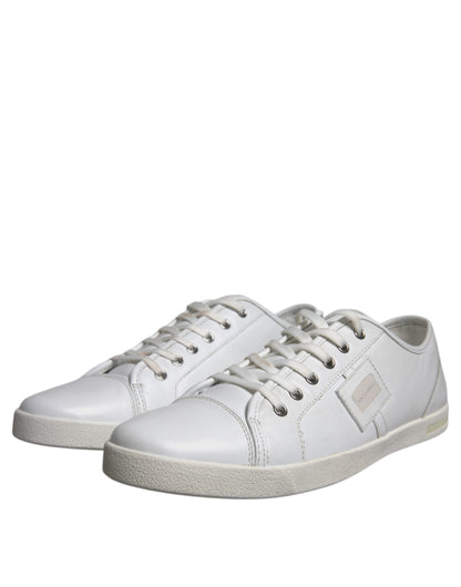 White Logo Leather Low Top Men Sneakers Shoes