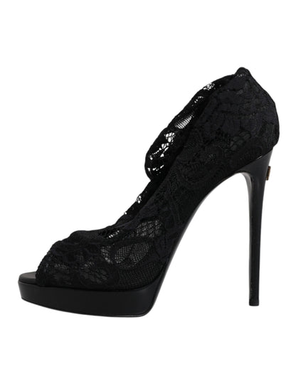 Black Stretch Taormina Lace Boots Shoes