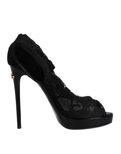 Black Stretch Taormina Lace Boots Shoes