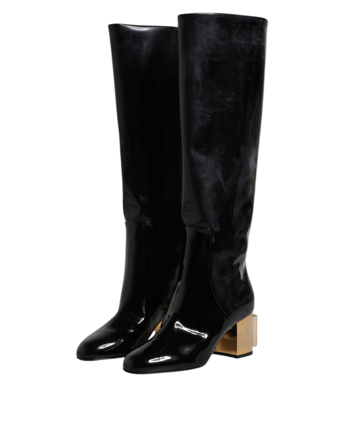 Dolce & Gabbana Black Patent Leather Vally High Boots