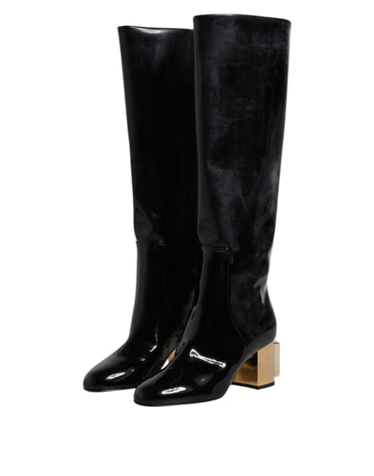 Dolce & Gabbana Black Patent Leather Vally High Boots