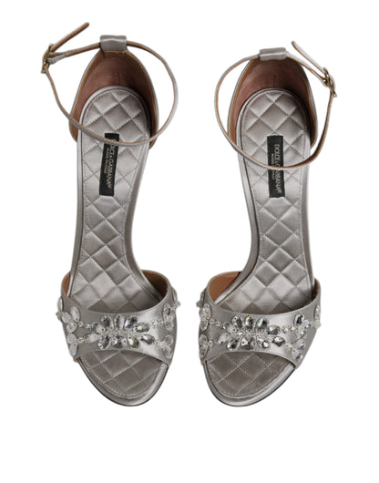 Silver Ankle Strap Crystal Sandals Shoes