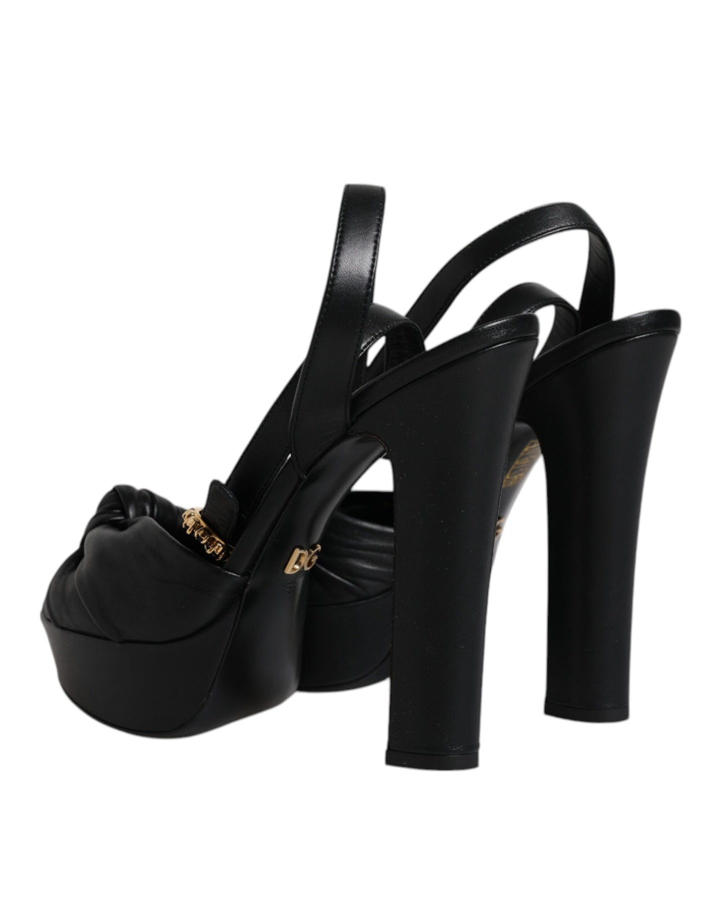 Black Leather Platform Heels Sandals Shoes