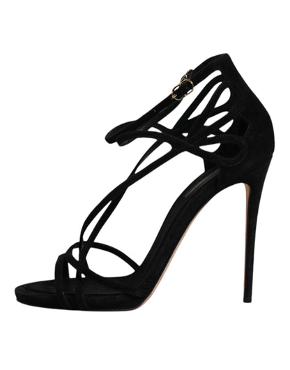 Black Suede Ankle Strap Heels Sandals Shoes