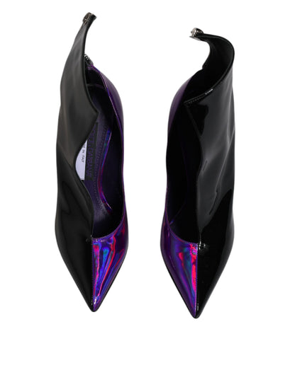Dolce & Gabbana Purple Black Pointed Ankle Boots