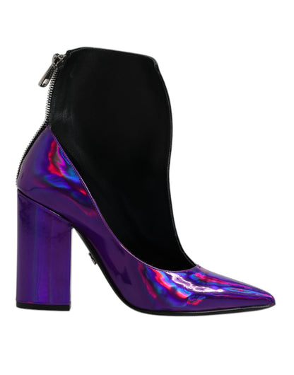 Dolce & Gabbana Purple Black Pointed Ankle Boots