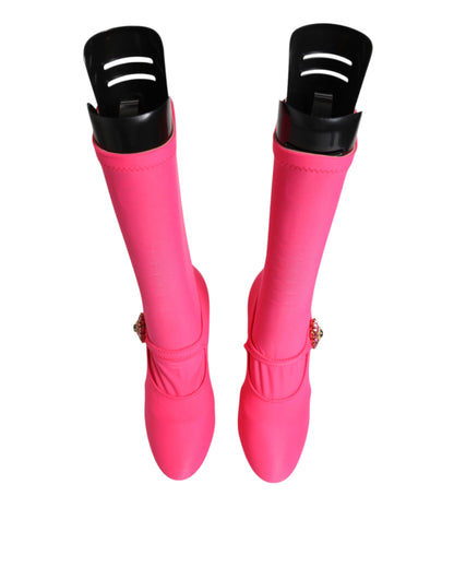 Dolce & Gabbana Pink Nylon Crystal Vally High Boots