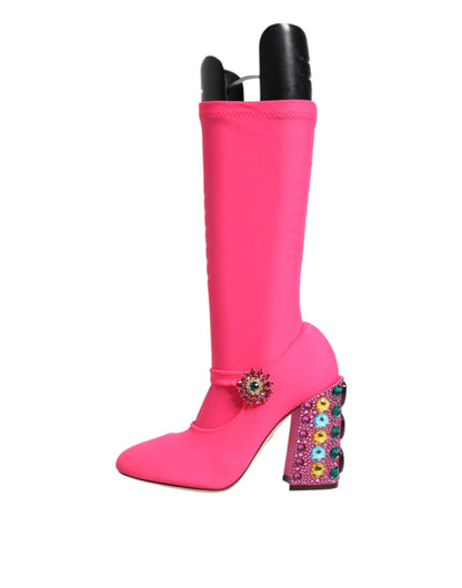 Dolce & Gabbana Pink Nylon Crystal Vally High Boots