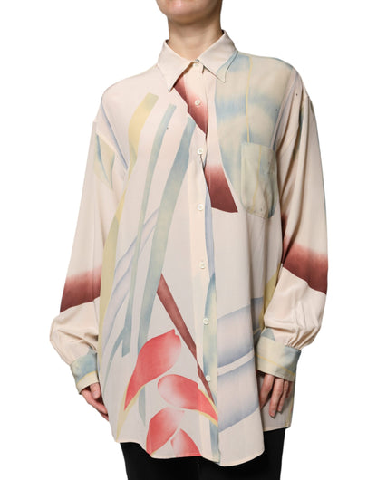 ETRO Beige Printed Collared Buttoned Long Sleeves Blouse Top