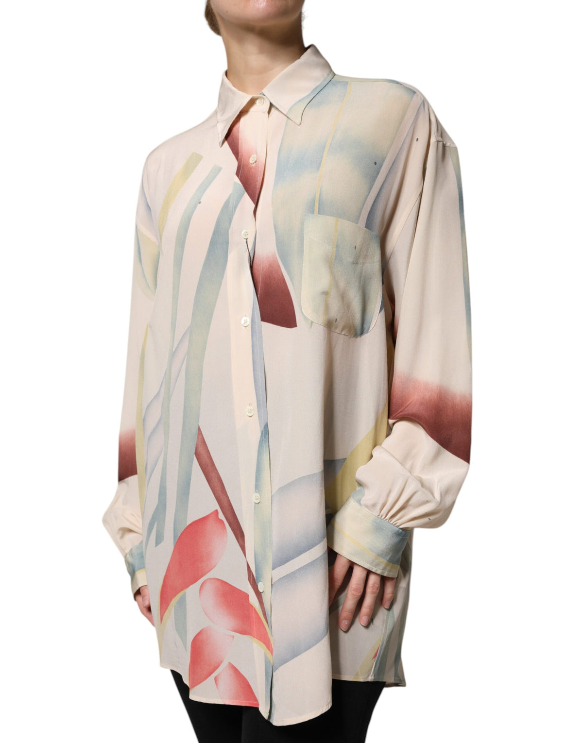 ETRO Beige Printed Collared Buttoned Long Sleeves Blouse Top