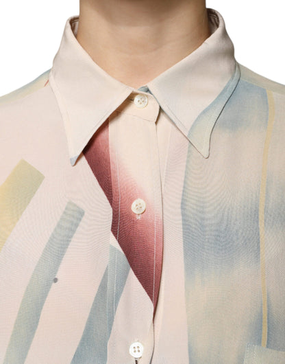 ETRO Beige Printed Collared Buttoned Long Sleeves Blouse Top