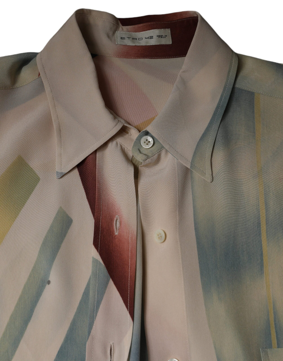 ETRO Beige Printed Collared Buttoned Long Sleeves Blouse Top
