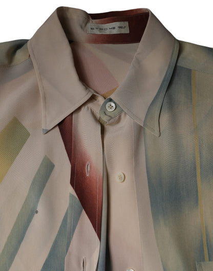 ETRO Beige Printed Collared Buttoned Long Sleeves Blouse Top