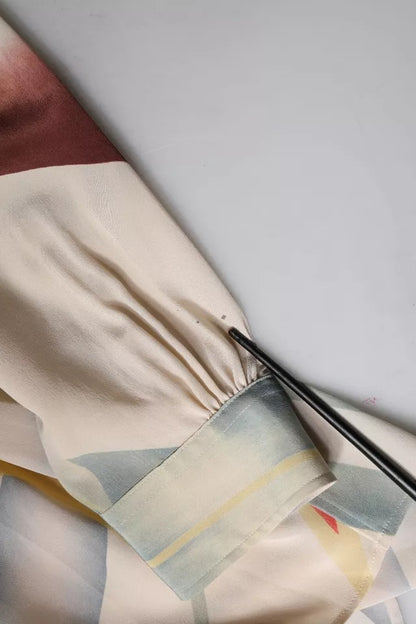 ETRO Beige Printed Collared Buttoned Long Sleeves Blouse Top