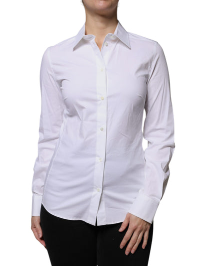 White Cotton Collared Long Sleeves Shirt Top