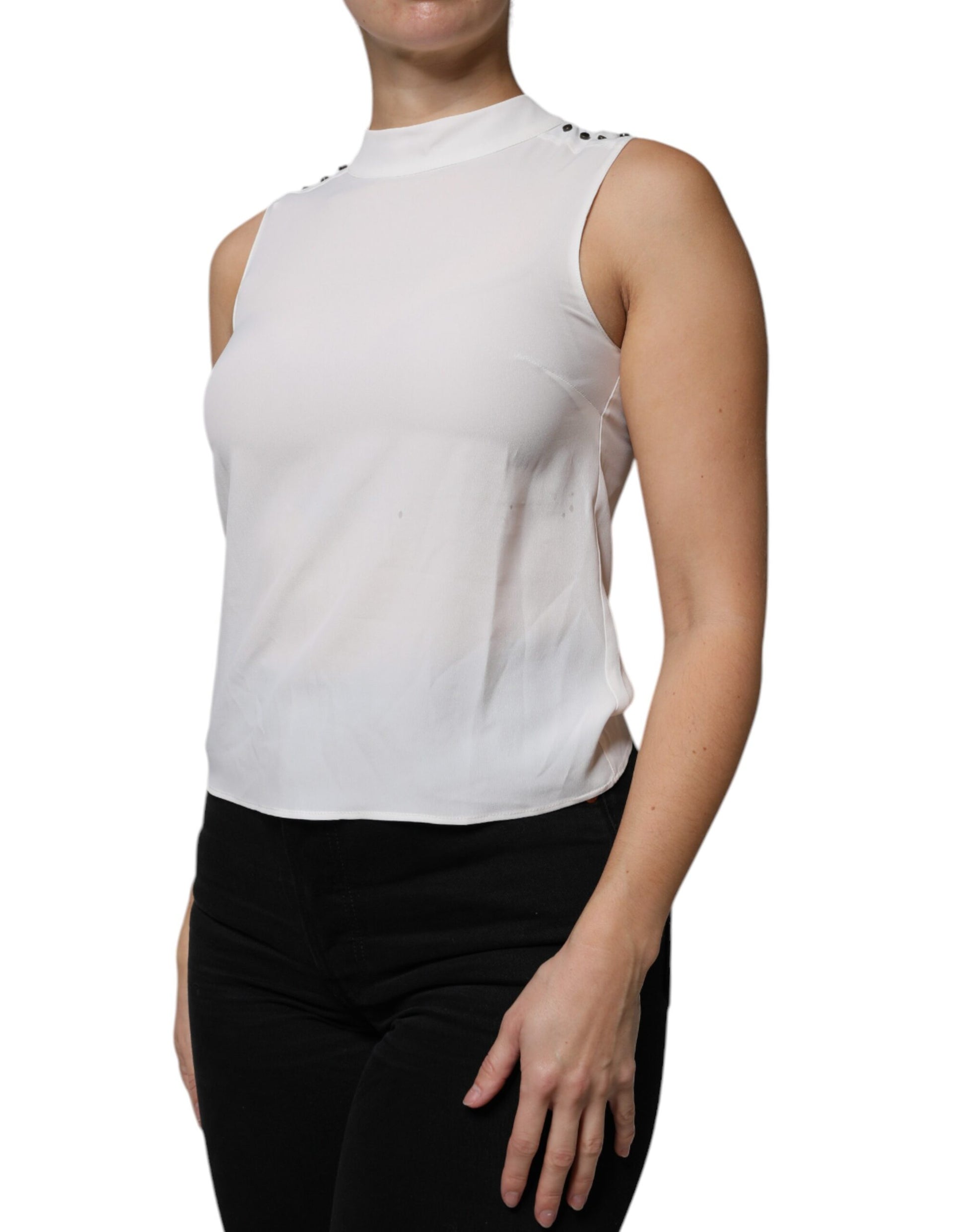 White Mock Neckline Sleeveless Tank Blouse Top