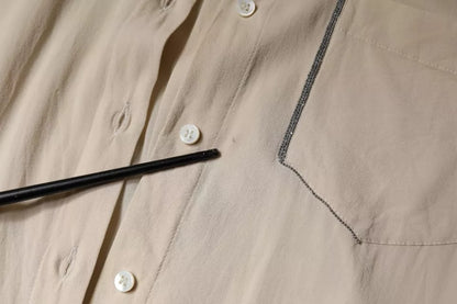Brunello Cucinelli Beige Silk Blend Collared Button Down Top