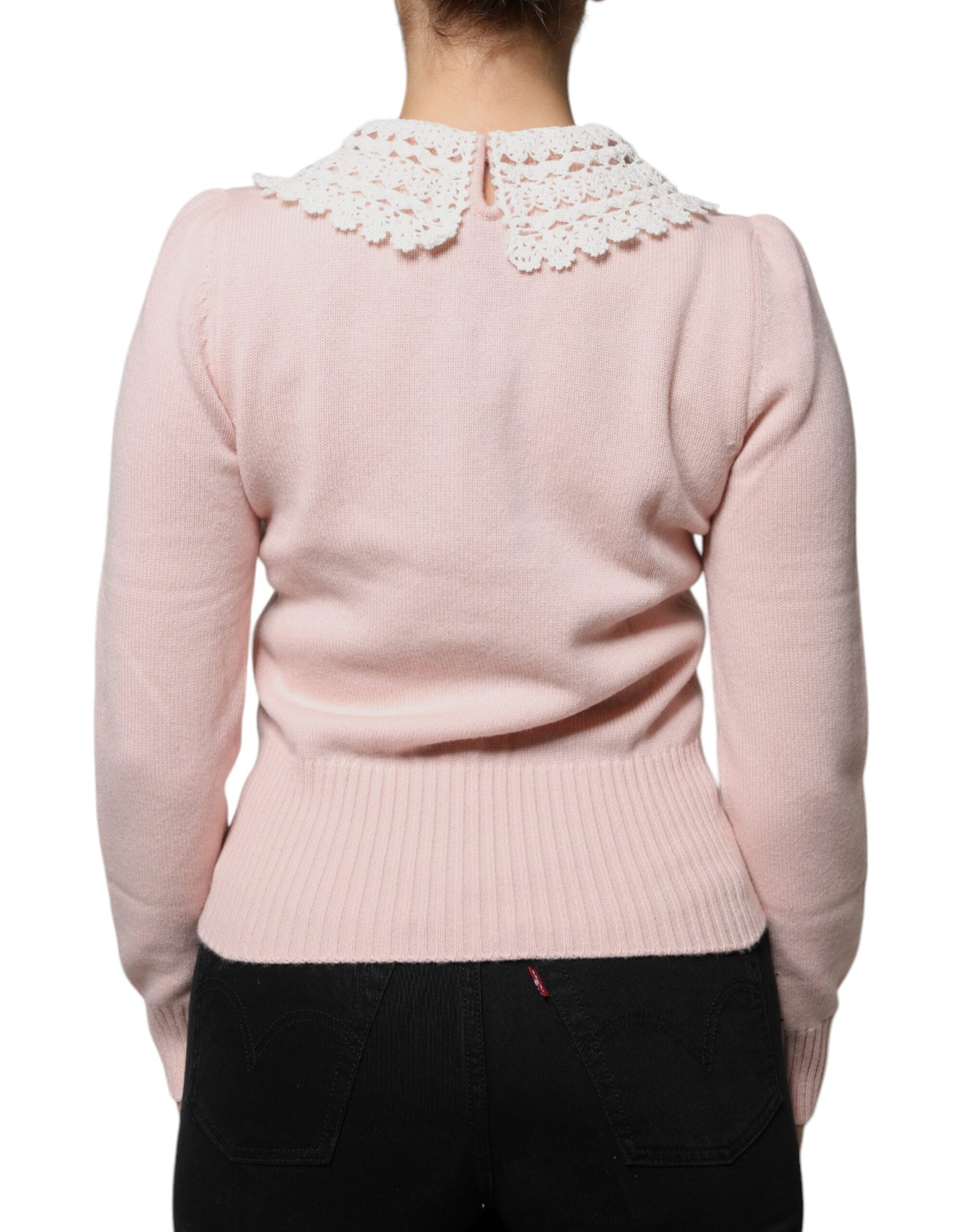 Pink Cashmere Collar Knitted Long Sleeves Top