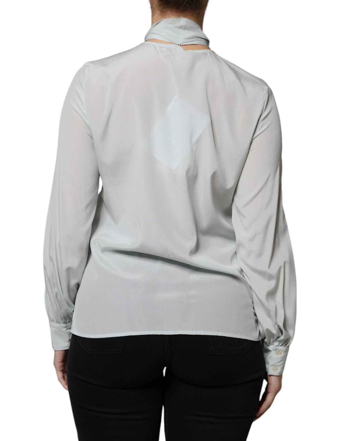 Light Blue Silk Ascot Collared Long Sleeves Top by BALLANTYNE