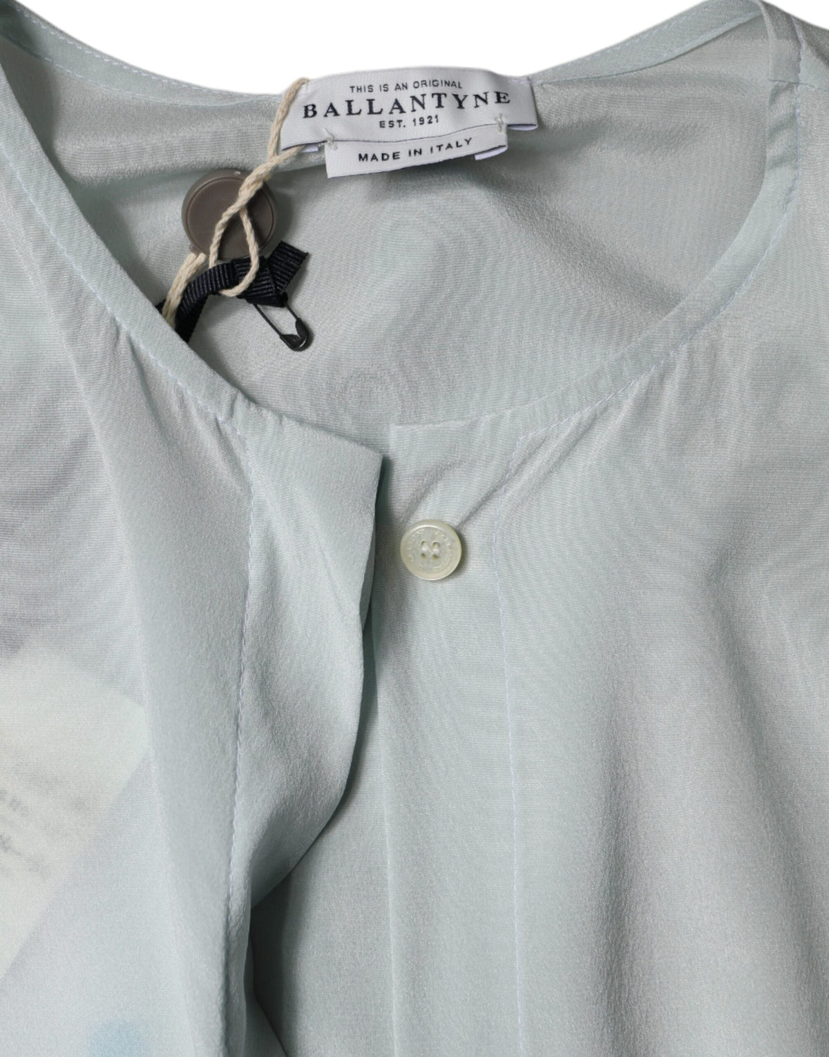 Light Blue Silk Ascot Collared Long Sleeves Top by BALLANTYNE