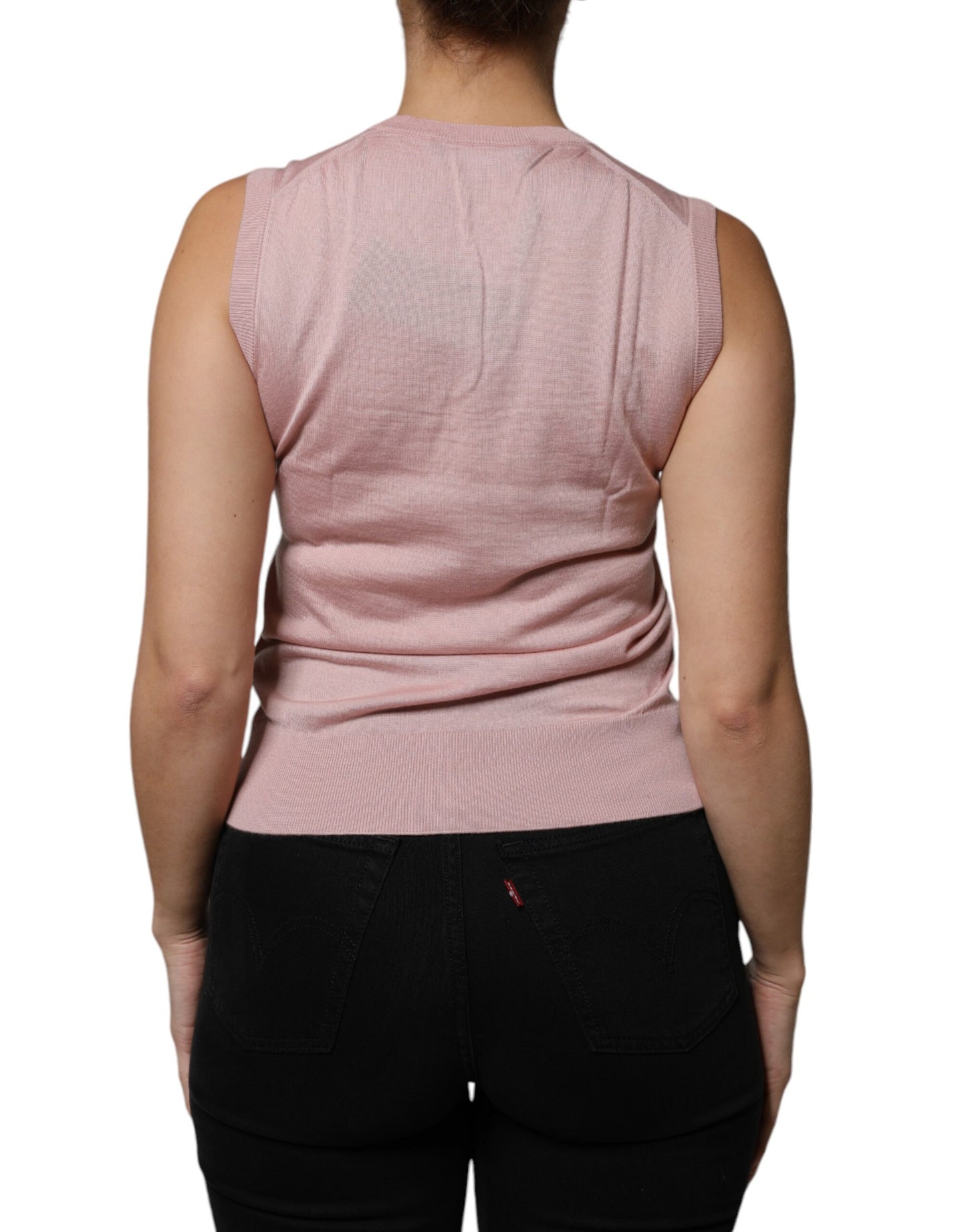 Pink Cashmere Knitted Sleeveless Tank Top